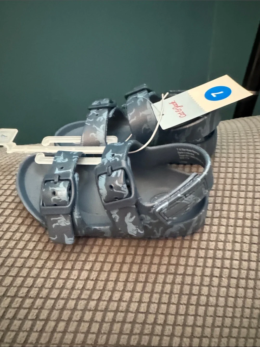 Cat & Jack Navy Sandals with Light-Blue Dinosaur 🦕 Print, Size 7, NWT.